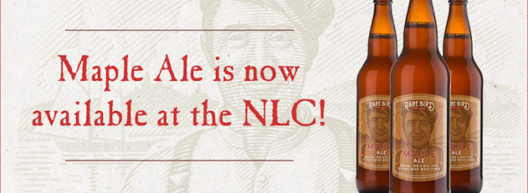 Three Rare Bird Maple Ale bottles. Maple Ale is now available at the NLC!